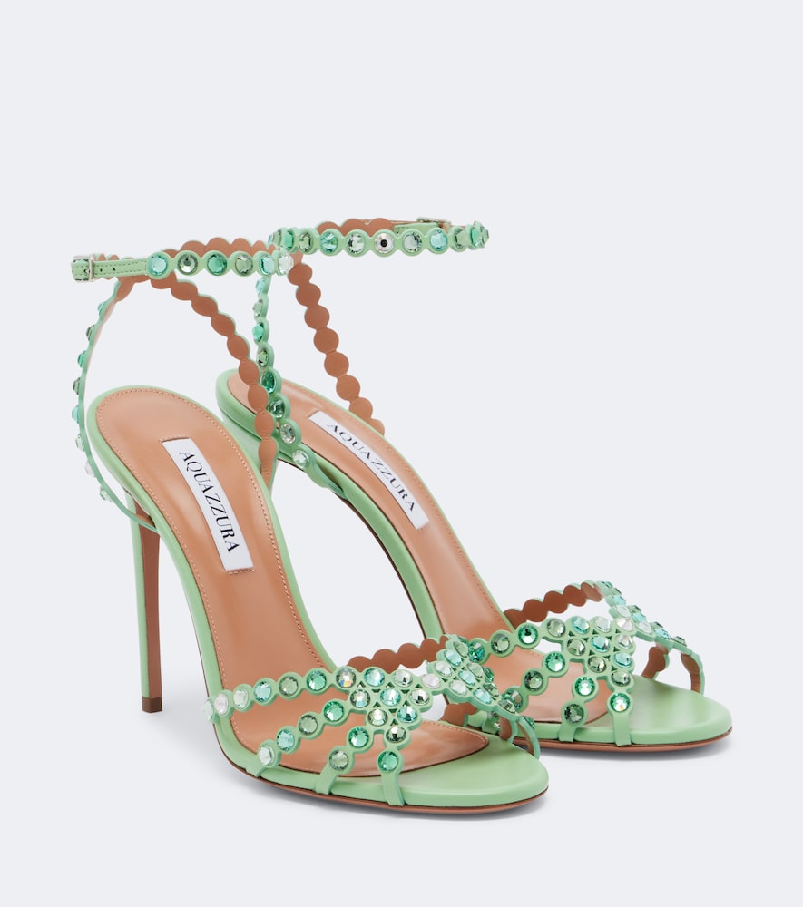 Aquazzura Tequila embellished leather sandals (Green) - Heeled Sandals