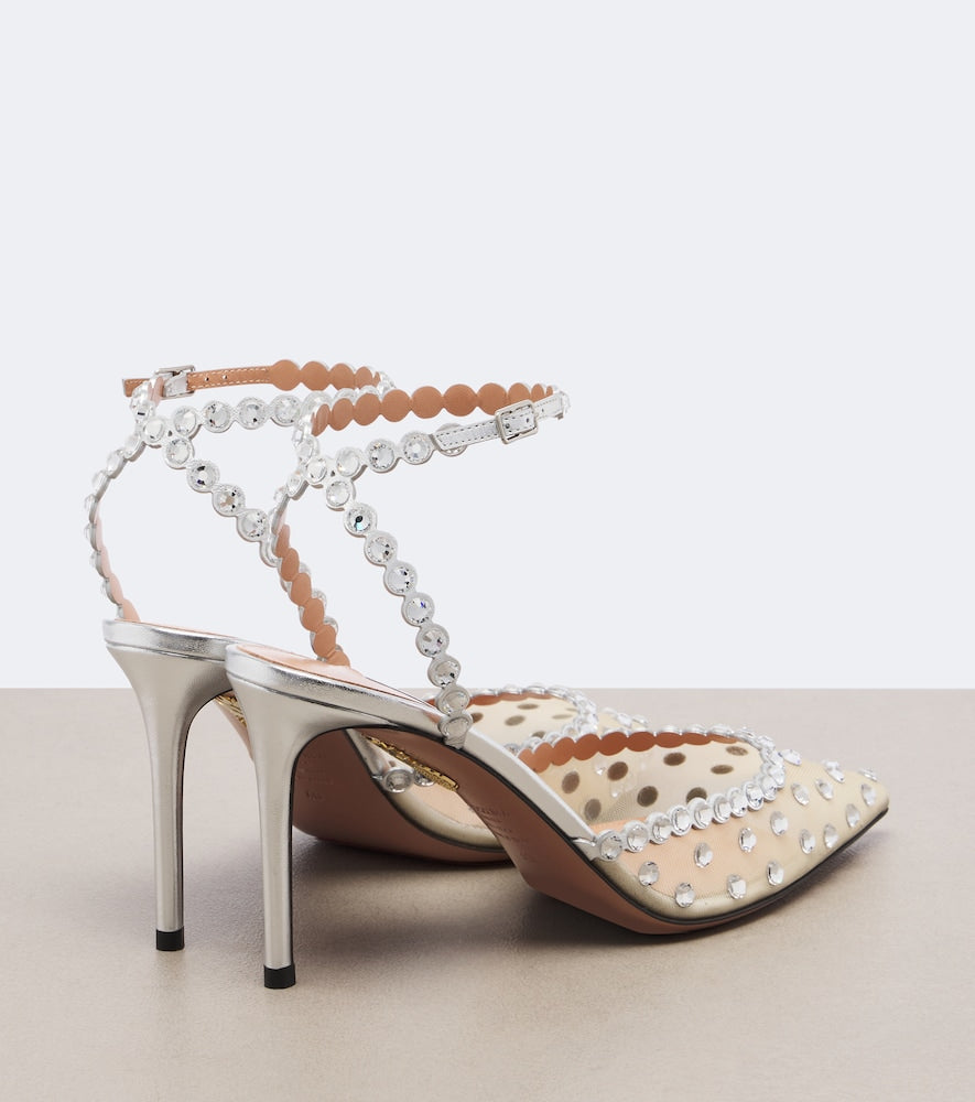 Aquazzura Tequila embellished mesh pumps - Silver Mid Heel Pumps