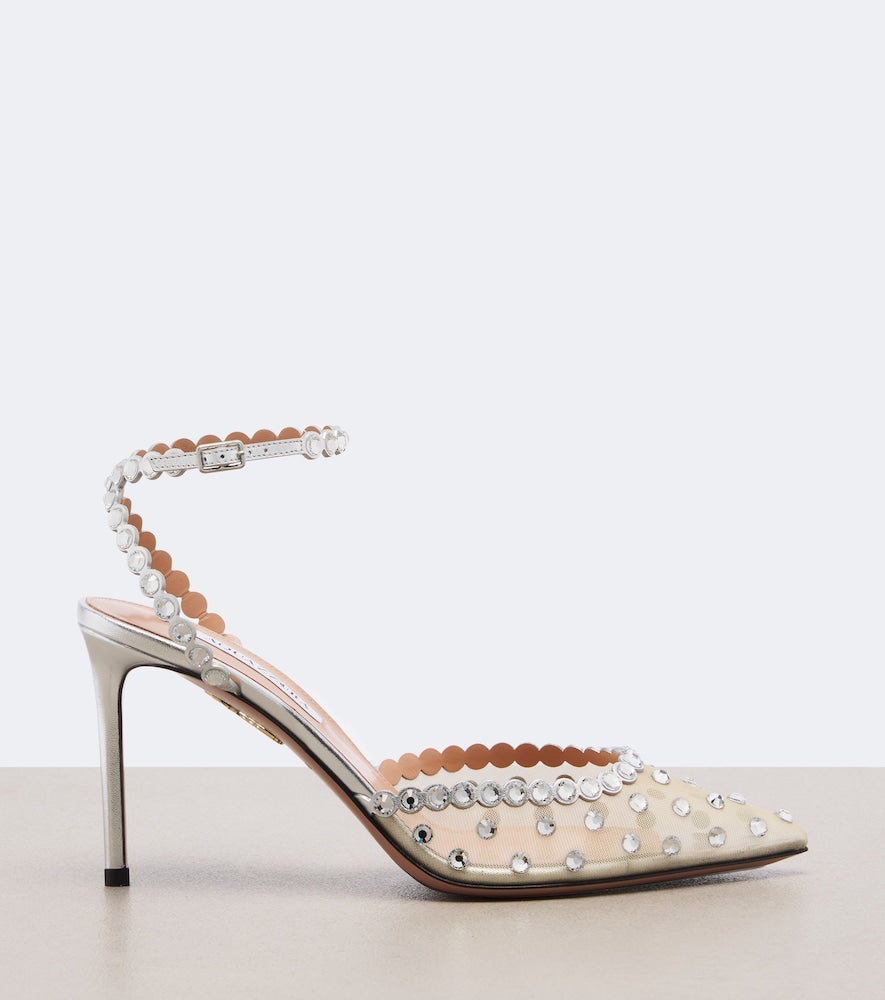 Aquazzura Tequila embellished mesh pumps - Silver Mid Heel Pumps