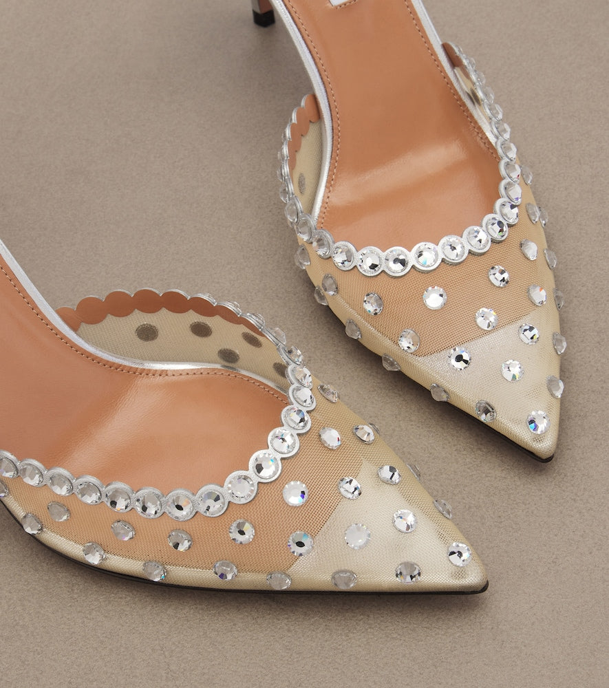 Aquazzura Tequila embellished mesh pumps - Silver Mid Heel Pumps