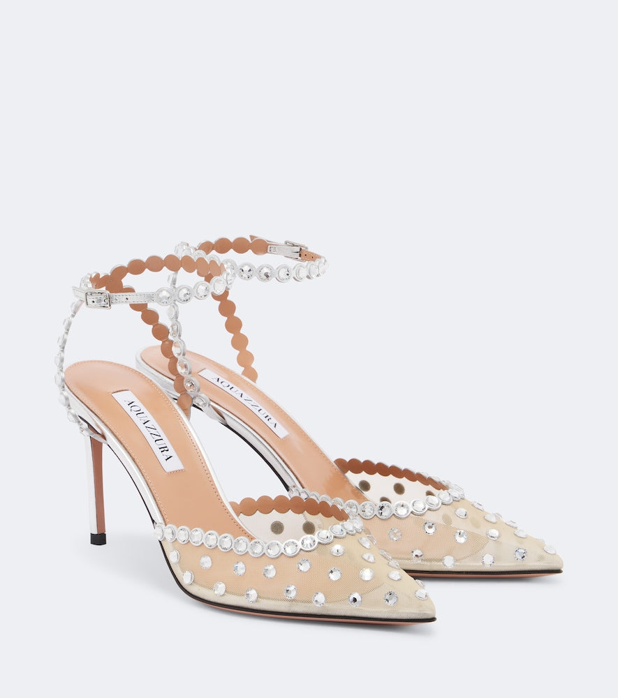 Aquazzura Tequila embellished mesh pumps - Silver Mid Heel Pumps
