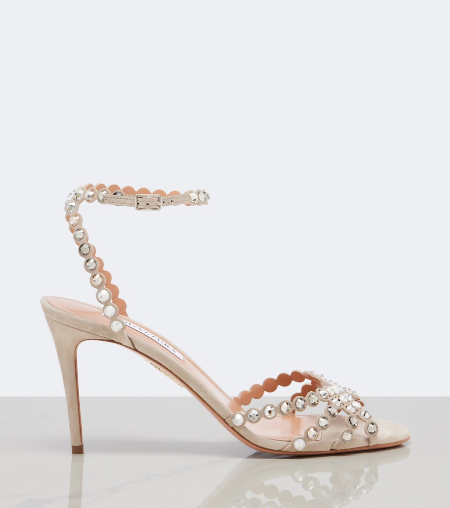 Grey Aquazzura Tequila embellished suede sandals - Heeled Sandals