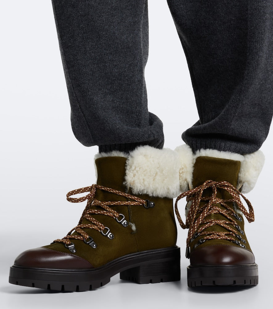 Aquazzura Val d'Isere suede lace-up boots - Green Flat Boots