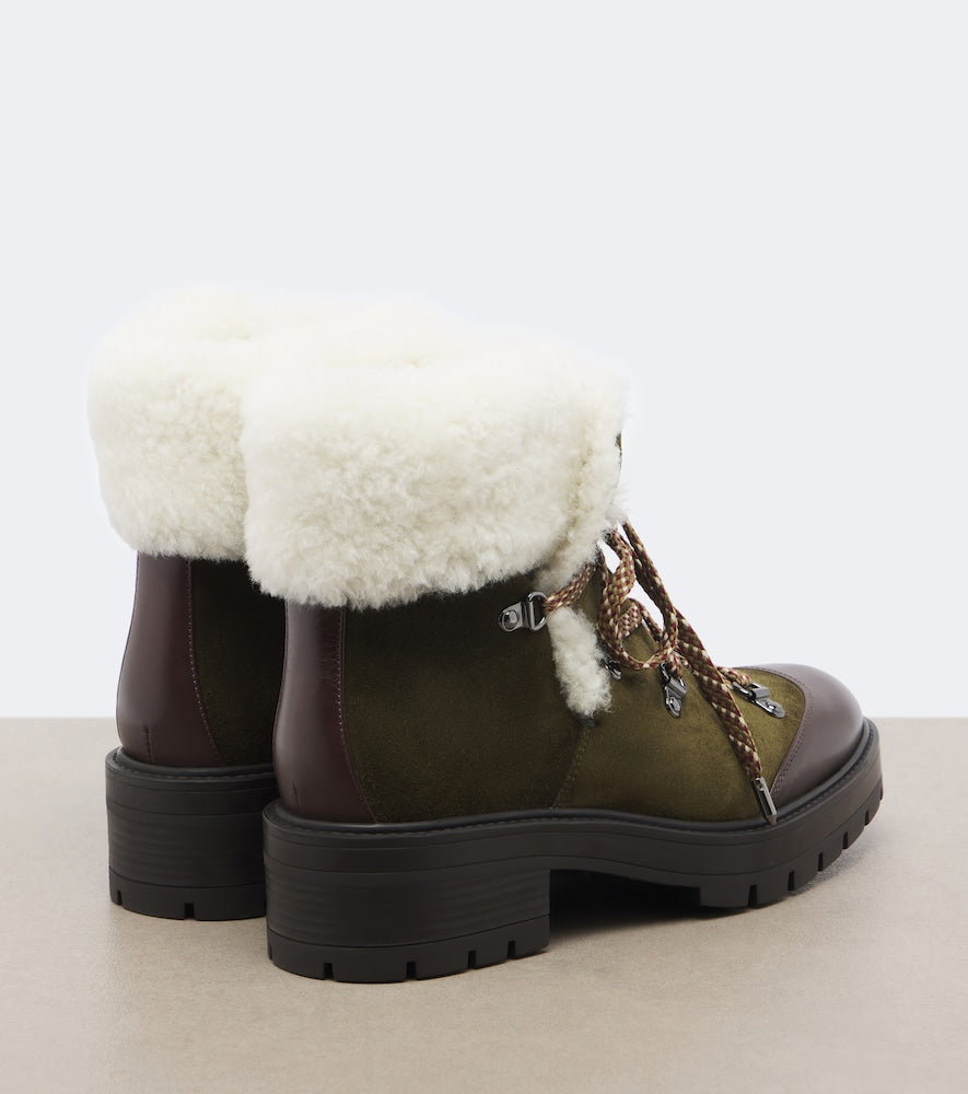 Aquazzura Val d'Isere suede lace-up boots - Green Flat Boots