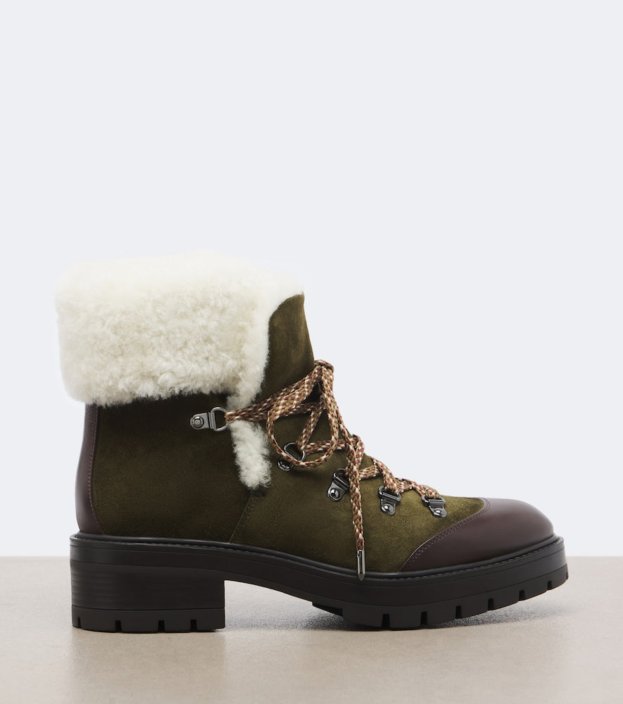 Aquazzura Val d'Isere suede lace-up boots - Green Flat Boots