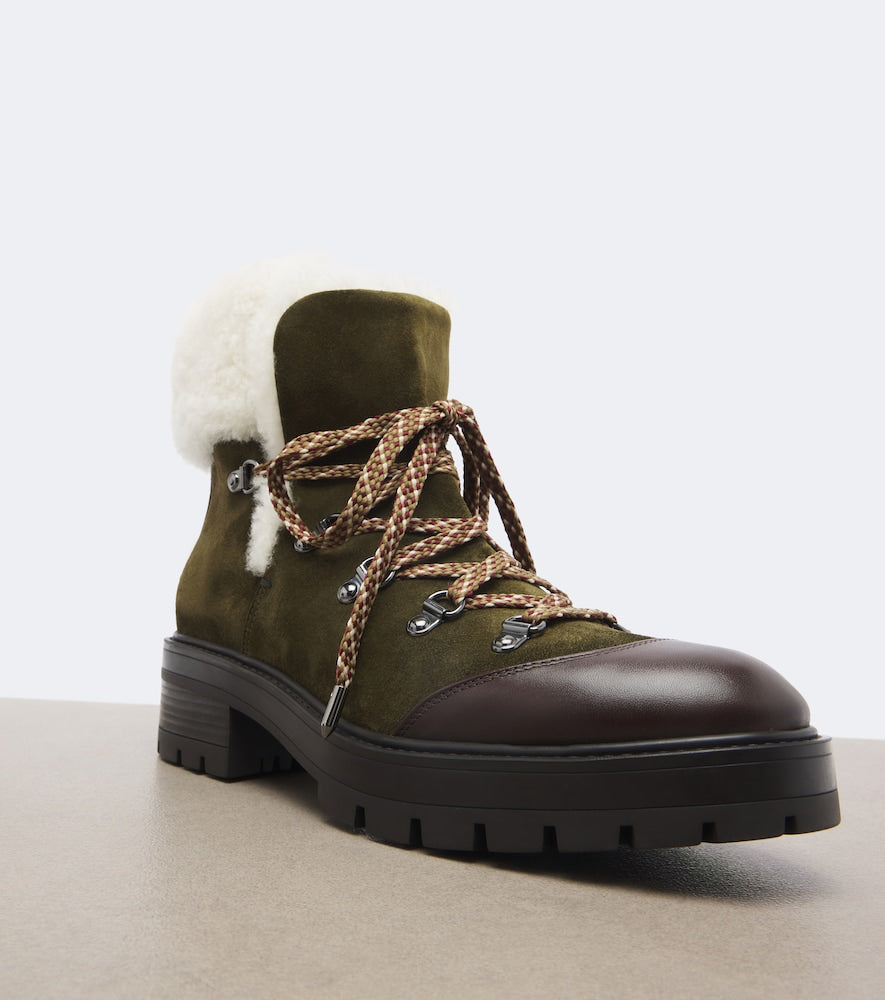 Aquazzura Val d'Isere suede lace-up boots - Green Flat Boots