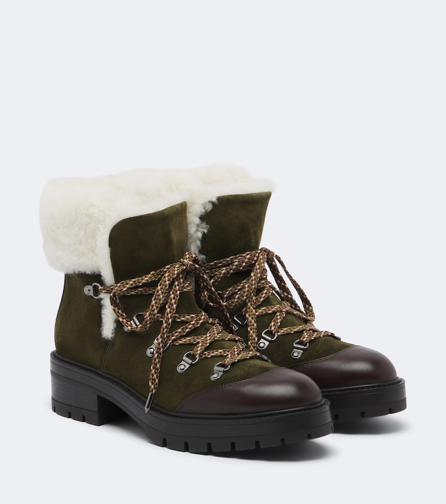 Aquazzura Val d'Isere suede lace-up boots - Green Flat Boots