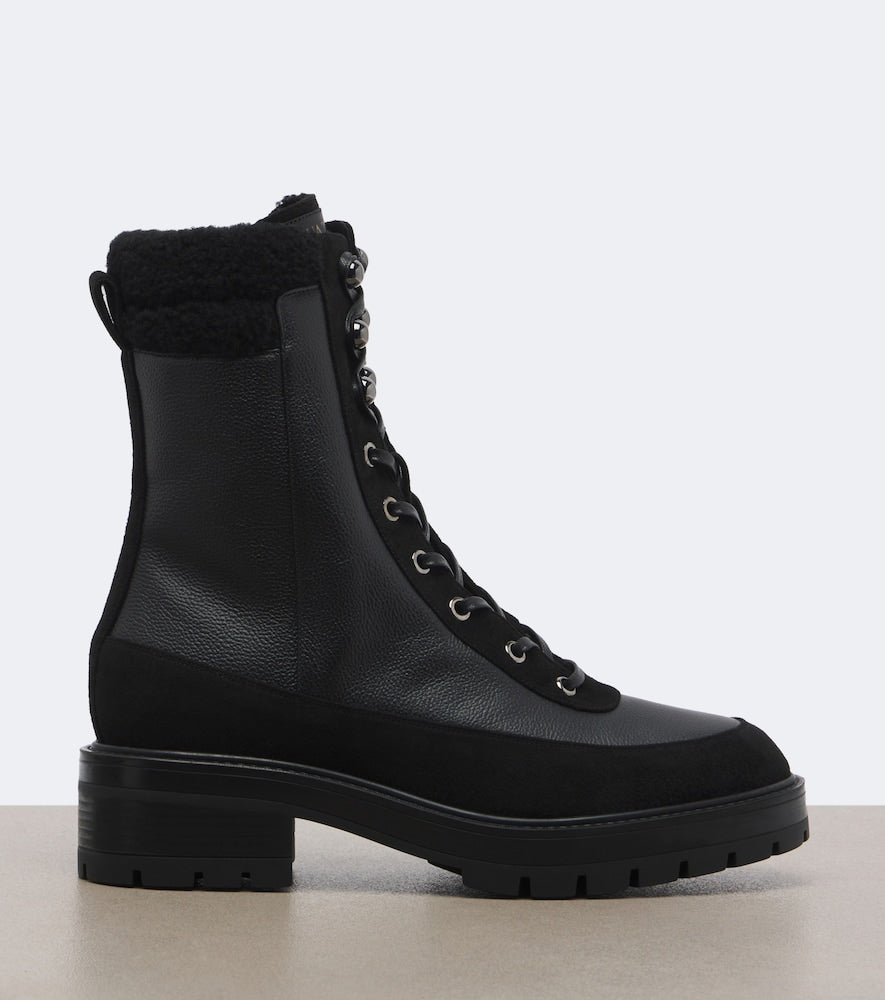 Aquazzura Very Cortina leather lace-up boots (Black) - Flat Boots