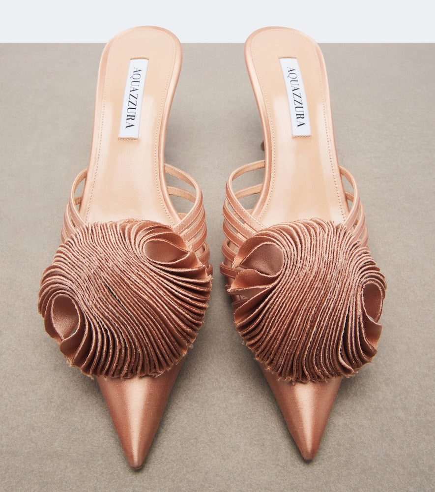 Pink Aquazzura Wild Bloom floral-applique satin mules - Mid Heel Pumps