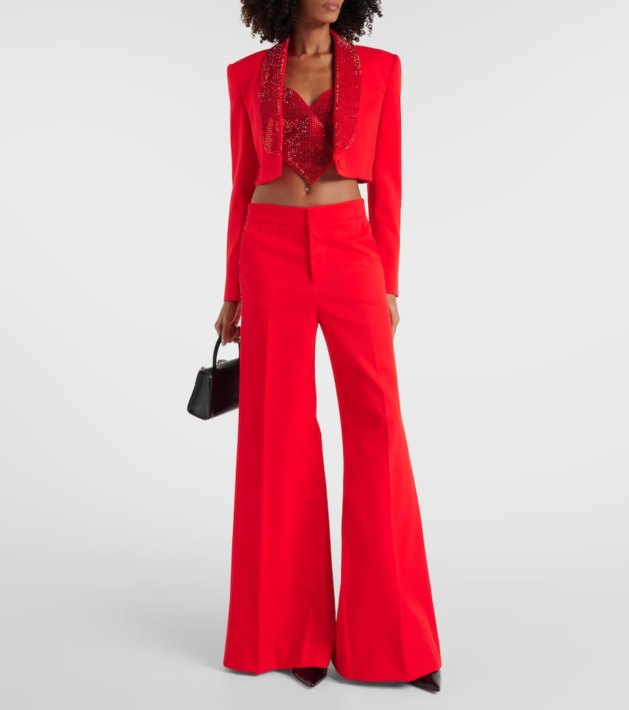 Area Crystal-embellished cropped wool blazer