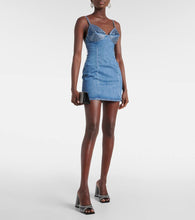 Area Crystal-embellished denim minidress