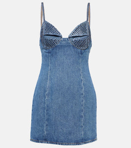 Area Crystal-embellished denim minidress