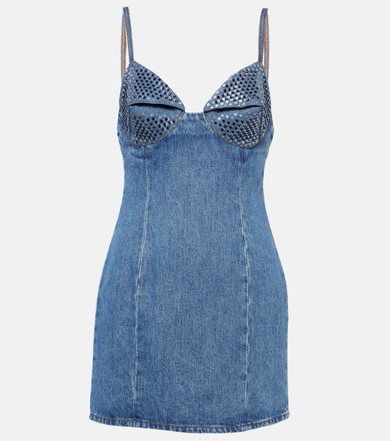 Area Crystal-embellished denim minidress