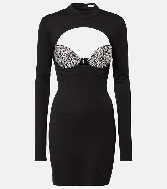 Area Embellished cutout ponte jersey minidress