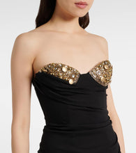 Area Embellished draped jersey bustier dress