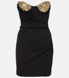 Area Embellished draped jersey bustier dress