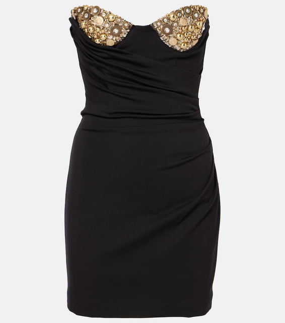 Area Embellished draped jersey bustier dress