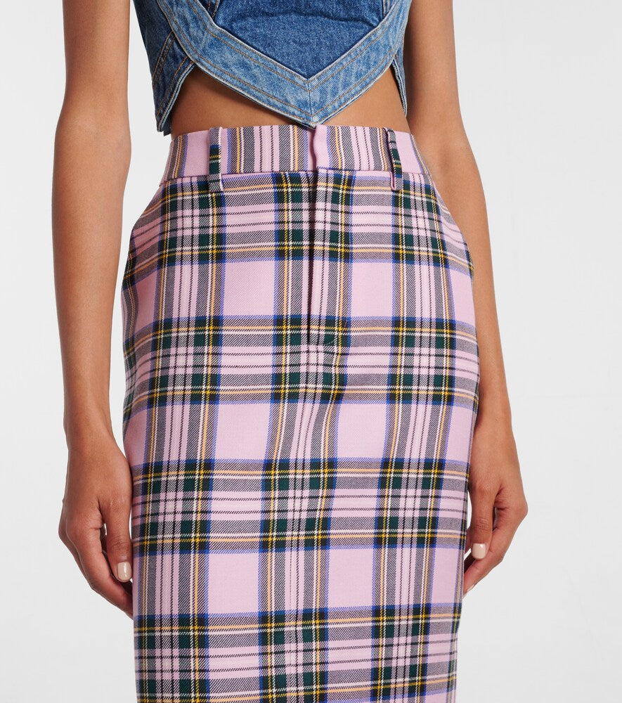 Area Plaid wool midi skirt