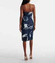 Area Printed strapless denim midi dress