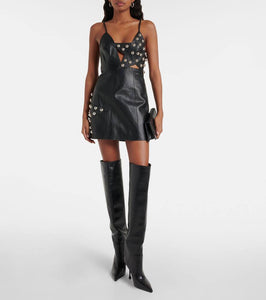 Area Studded leather minidress
