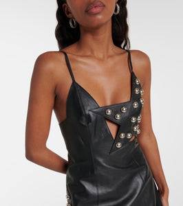 Area Studded leather minidress