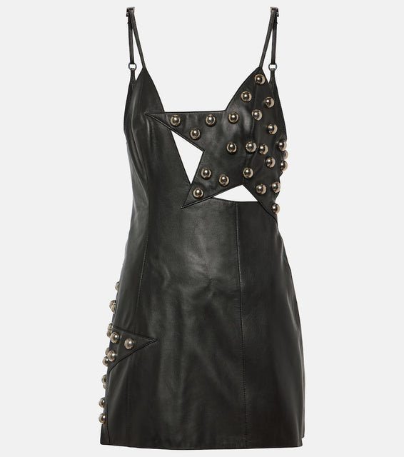 Area Studded leather minidress