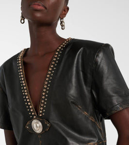 Area Studded leather shirt dress