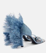 Area x Sergio Rossi Amazona feather-trimmed denim sandals