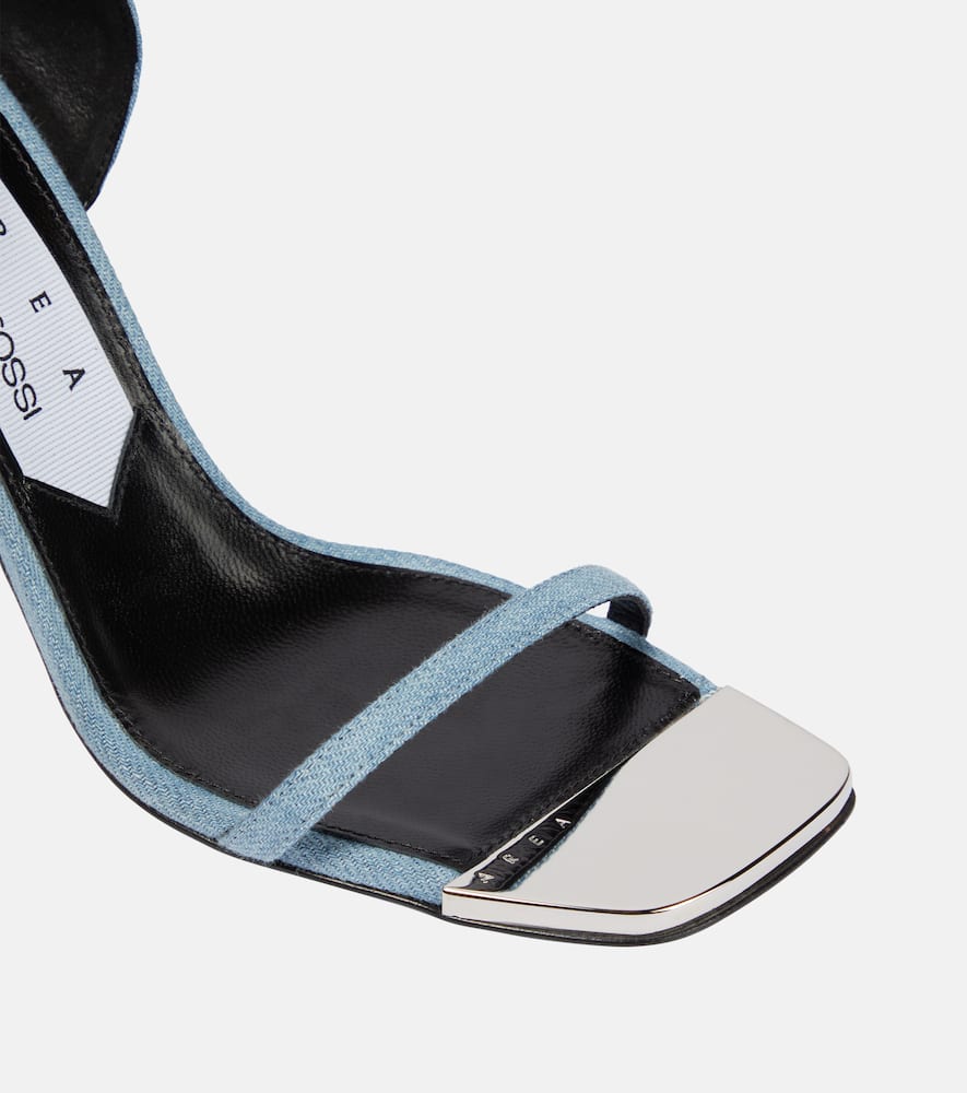 Area x Sergio Rossi Amazona feather-trimmed denim sandals