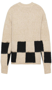 Askyurself Brushed Checkered Knit Sweater in Beige