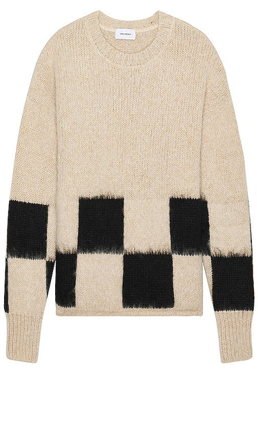 Askyurself Brushed Checkered Knit Sweater in Beige - Pull en maille à carreaux brossé Askyurself en beige - Askyurself 米色拉绒格纹针织毛衣 - Askyurself gebürsteter karierter Strickpullover in Beige - Askyurself 브러쉬드 체크 니트 스웨터베이지 색상 - Maglione in maglia a quadri spazzolato Askyurself in beige
