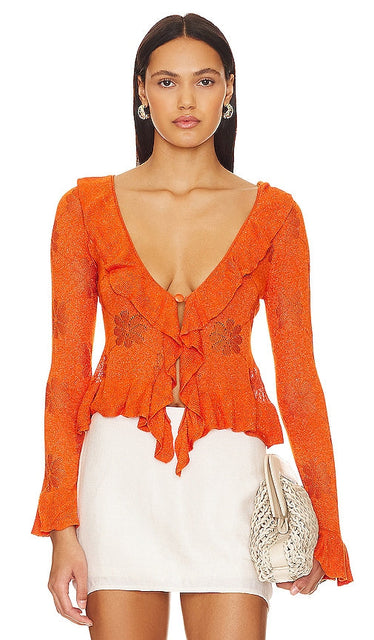 Asta Resort Vanessa Cardigan in Orange - Asta Resort Cardigan Vanessa en orange - Asta Resort Vanessa 橙色开衫 - Asta Resort Vanessa Cardigan in Orange - Asta Resort 바네사 카디건 오렌지 색상 - Cardigan Asta Resort Vanessa in arancione
