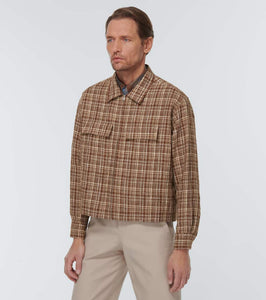 Auralee Checked linen and silk blouson jacket