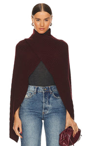 Autumn Cashmere Hybrid Rib Cape in Wine - Cape côtelée hybride en cachemire d'automne en vin - 秋季酒色羊绒混纺罗纹斗篷 - Herbstliches Kaschmir-Hybrid-Ripp-Cape in Weinrot - 가을 캐시미어 하이브리드 립 케이프 와인 - Mantella a coste ibrida in cashmere autunnale color vino