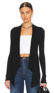 Autumn Cashmere Rib Drape Cardigan in Black - Cardigan drapé côtelé en cachemire d'automne en noir - 秋季黑色羊绒罗纹垂坠开衫 - Herbstlicher, gerippter Kaschmir-Cardigan in Schwarz - 가을 캐시미어 립 드레이프 카디건블랙 색상 - Cardigan drappeggiato a coste in cashmere autunnale in nero