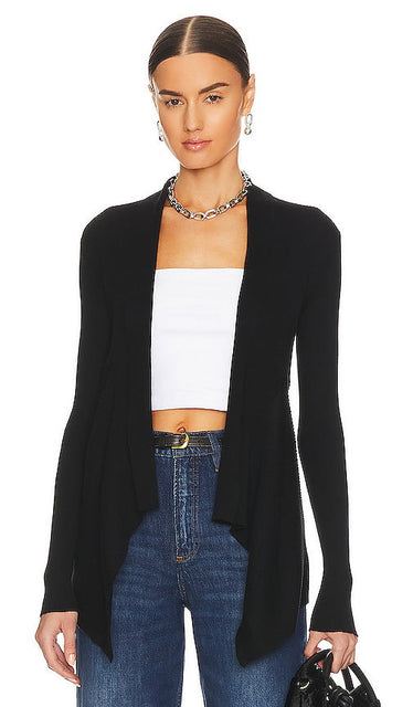 Autumn Cashmere Rib Drape Cardigan in Black - Cardigan drapé côtelé en cachemire d'automne en noir - 秋季黑色羊绒罗纹垂坠开衫 - Herbstlicher, gerippter Kaschmir-Cardigan in Schwarz - 가을 캐시미어 립 드레이프 카디건블랙 색상 - Cardigan drappeggiato a coste in cashmere autunnale in nero