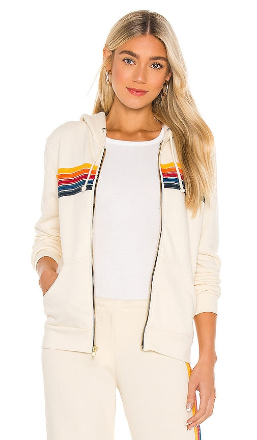 Aviator Nation 5 Stripe Hoodie in Ivory - Aviator Nation - Sweat à capuche à 5 bandes en ivoire - Aviator Nation 5 象牙色条纹连帽衫 - Aviator Nation 5-Streifen-Hoodie in Elfenbein - Aviator Nation 5 스트라이프 후디 색상 - Felpa con cappuccio Aviator Nation 5 Stripe in avorio