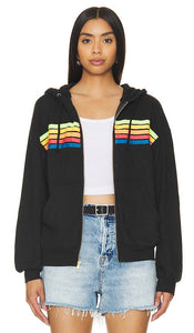 Aviator Nation 5 Stripe Zip Hoodie in Black - Aviator Nation - Sweat à capuche zippé à 5 bandes - Noir - Aviator Nation 5 黑色条纹拉链连帽衫 - Aviator Nation Kapuzenpullover mit 5 Streifen und Reißverschluss in Schwarz - Aviator Nation 5 스트라이프 지퍼 후디블랙 색상 - Felpa con cappuccio e zip Aviator Nation 5 strisce in nero
