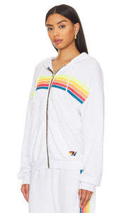 Aviator Nation 5 Stripe Zip Relaxed Hoodie in White