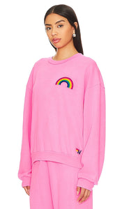 Aviator Nation Rainbow Embroidery Crew Neck Sweatshirt in Pink