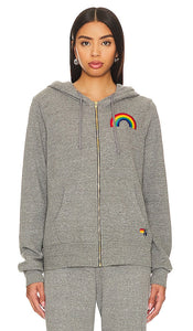 Aviator Nation Rainbow Embroidery Zip Hoodie in Grey