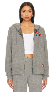 Aviator Nation Rainbow Embroidery Zip Hoodie in Grey - Aviator Nation - Sweat à capuche zippé avec broderie arc-en-ciel - Gris - Aviator Nation 灰色彩虹刺绣拉链连帽衫 - Aviator Nation Kapuzenpullover mit Regenbogen-Stickerei und Reißverschluss in Grau - Aviator Nation 레인보우 자수 지퍼 후디그레이 색상 - Felpa con cappuccio e zip Aviator Nation con ricamo arcobaleno in grigio