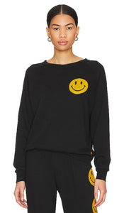Aviator Nation Smiley 2 Crew Sweatshirt in Black - Aviator Nation - Sweat ras du cou Smiley 2 - Noir - Aviator Nation Smiley 2 Crew 黑色套头衫 - Aviator Nation Smiley 2 Crew-Sweatshirt in Schwarz - Aviator Nation Smiley 2 크루 스웨트셔츠블랙 색상 - Felpa Aviator Nation Smiley 2 Crew in nero