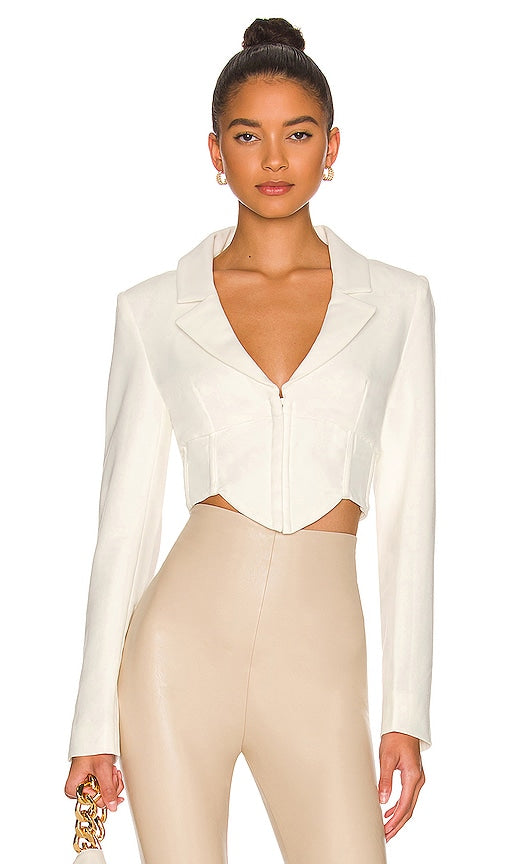 Bardot Marcella Corset Blazer in White - Bardot - Marcella - Blazer corset en blanc - Bardot Marcella 白色紧身胸衣西装外套 - Bardot Marcella Korsett-Blazer in Weiß - Bardot Marcella 코르셋 블레이저 화이트 색상 - Blazer a corsetto Bardot Marcella in bianco