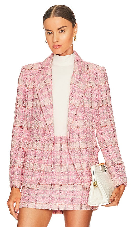 Bardot Boucle Blazer in Pink - Blazer à boucle Bardot en rose - Bardot 粉色毛圈圈西装外套 - Bardot-Bouclé-Blazer in Rosa - Bardot 부클레 블레이저 핑크 색상 - Blazer Bardot Boucle in rosa