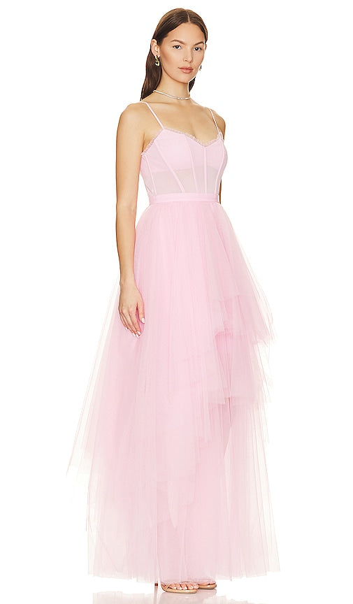 BCBGMAXAZRIA Corset Tiered Gown in Pink