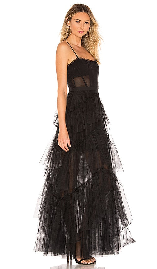 BCBGMAXAZRIA Corset Tulle Gown in Black