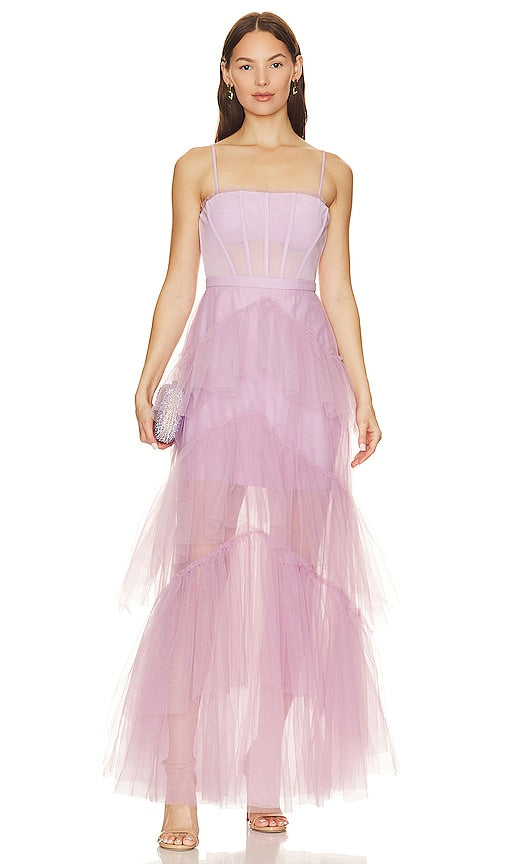 BCBGMAXAZRIA Corset Tulle Gown in Lavender - Robe corset en tulle BCBGMAXAZRIA en lavande - BCBGMAXAZRIA 薰衣草色紧身胸衣薄纱礼服 - BCBGMAXAZRIA Korsett-Tüllkleid in Lavendel - BCBGMAXAZRIA 라벤더 코르셋 튤 가운 - BCBGMAXAZRIA Abito con corsetto in tulle color lavanda