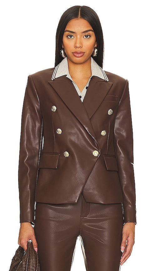 BCBGMAXAZRIA Faux Leather Blazer in Chocolate
