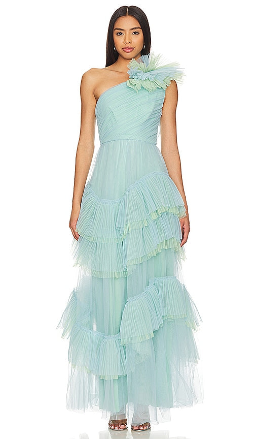 BCBGMAXAZRIA One Shoulder Tulle Gown in Baby Blue - BCBGMAXAZRIA Robe asymétrique en tulle bleu bébé - BCBGMAXAZRIA 淡蓝色一肩薄纱礼服 - BCBGMAXAZRIA One-Shoulder-Tüllkleid in Babyblau - BCBGMAXAZRIA 원 숄더 튤 드레스 - BCBGMAXAZRIA Abito monospalla in tulle in celeste
